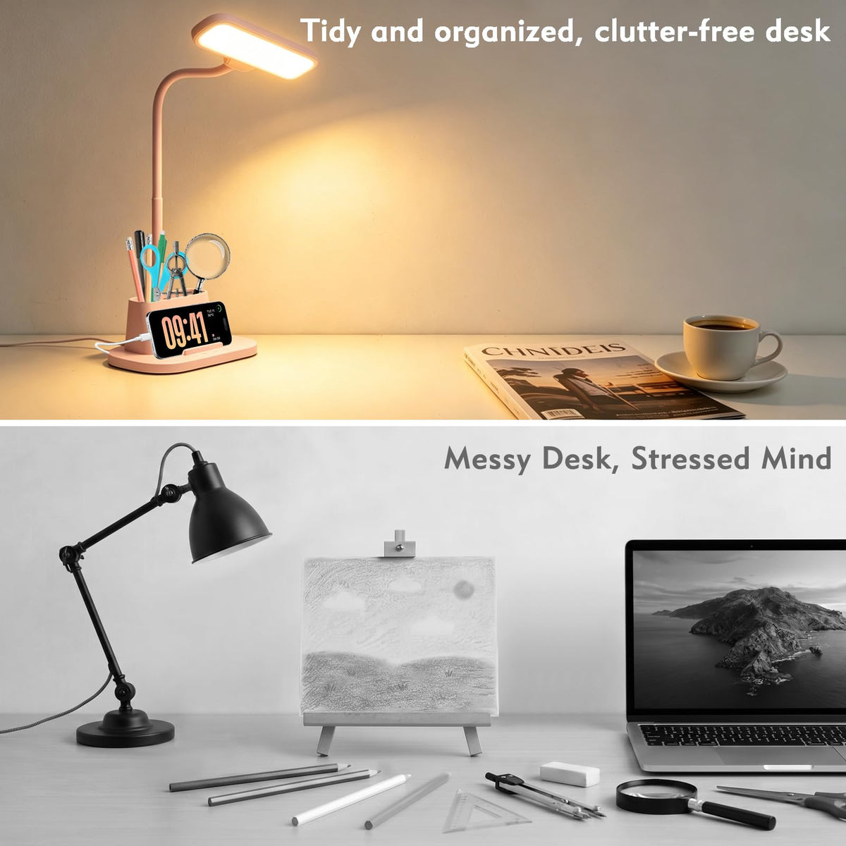 Cute Pink Desk Lamp with Pen Holder (Pink)