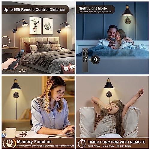 Dimmable Wall Sconce (Black / 2 Pack- (Remote+Bulbs))