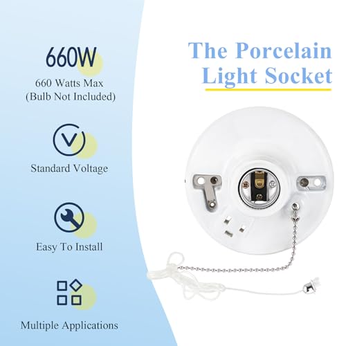 1 Pack Porcelain Light Socket with Outlet and Pull Chain (Porcelain)