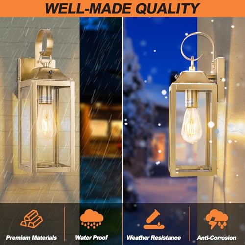 15 Inch Dusk to Dawn Outdoor Wall Lights Porch Light 2 Pack Gold (15 Inch Dusk to Dawn / Gold)