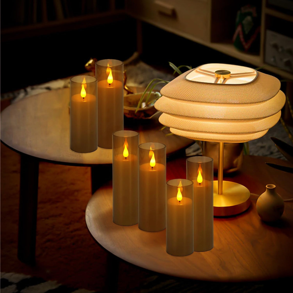 Halloween Flickering Flameless Pillar Candles with Timer - 24 Pack, Grey