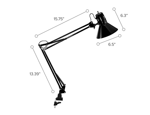 Office VLF100 LED Swing Arm Desk Lamp with Clamp Mount (36" Reach / Clamp, Black)