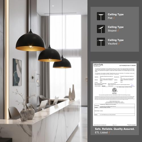 3 Pack Black Pendant Lights Kitchen Island (Black & Gold / 11.8 inch (3PCS))