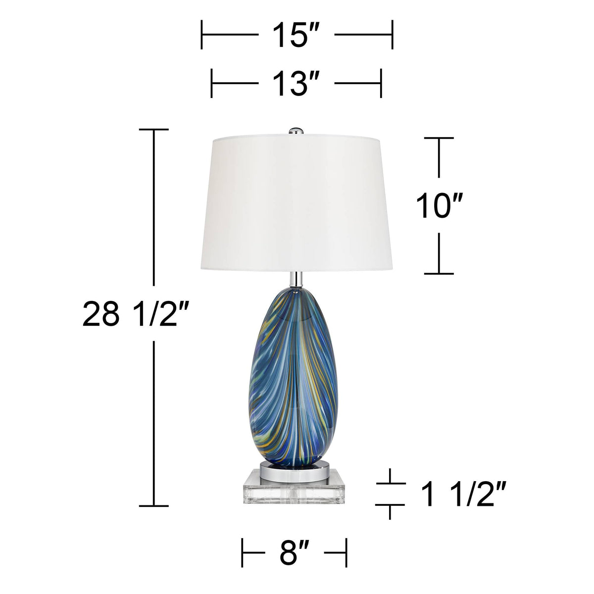Pablo 28 1 2" Tall Table Lamp Blue Art Glass Modern with Clear Square Riser (Blue Art Glass - Riser Included)