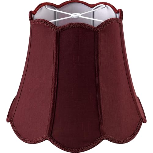 Burgundy Scalloped Lamp Shade for Table Lamps (Burgundy Red-natural faux silk / 8"×13"×11" (Spider)-2 pcs)