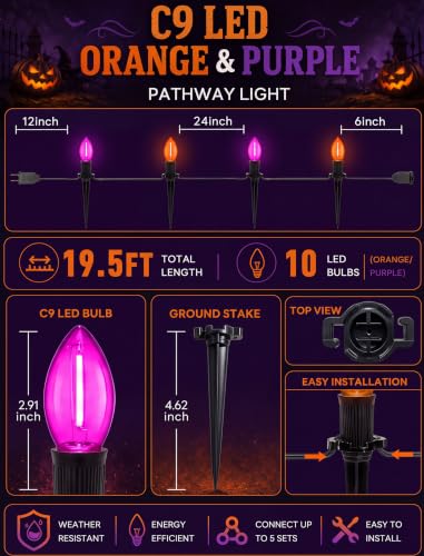 10 Pack Halloween Pathway Lights Outdoor (Orange, Purple)