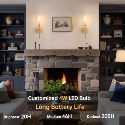 Battery Operated Wall Sconces Set of 2 (Beech & Clear)