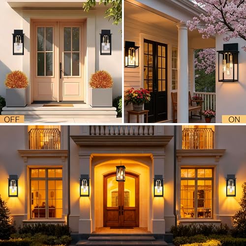 3 Light Large Outdoor Wall Light Fixture (Black & Brass / 3-Light, 1-Pack)