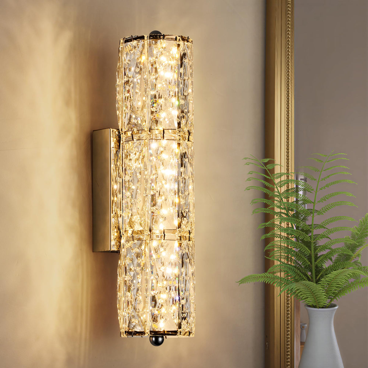 Crystal Wall Sconces 3"x12.6" Modern LED Chrome Wall Light (3 Level)