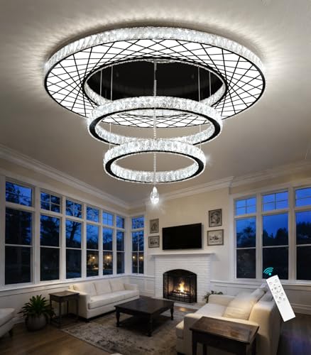 Crystal Glam Chandelier LED Ceiling Light Living Room Lighting Fixtures Remote Dimmable Ceiling Chandeliers 40 Inches Large Light Black (40 inch / Black)