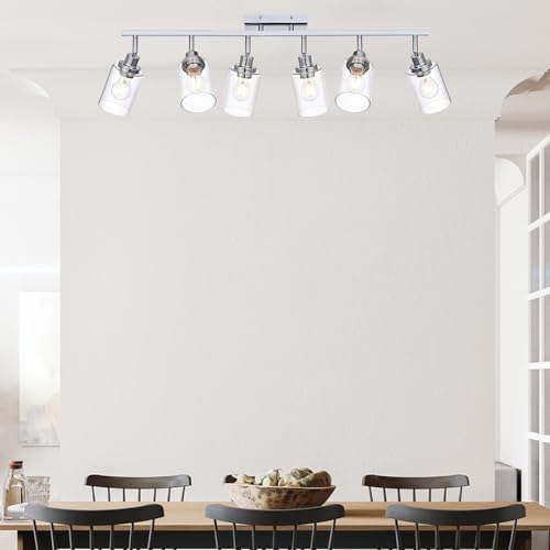 6 Light Track Lighting Kit Ceiling Kitchen Track Lighting Fixtures Chrome Bathroom Vanity Wall Lights with Clear Glass Multi (Chrome / 6-Light)