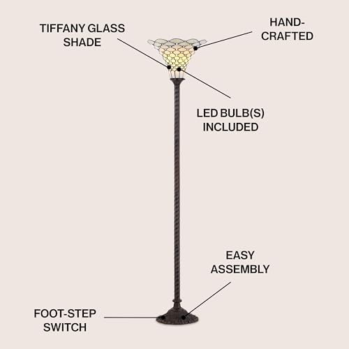70" Tiffany Style Stained Glass Metal Torchiere Lamp