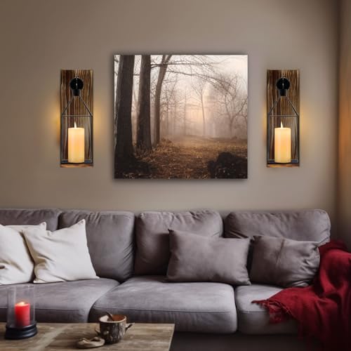 Wood Wall Candle Sconce with Black Lantern (Brown)