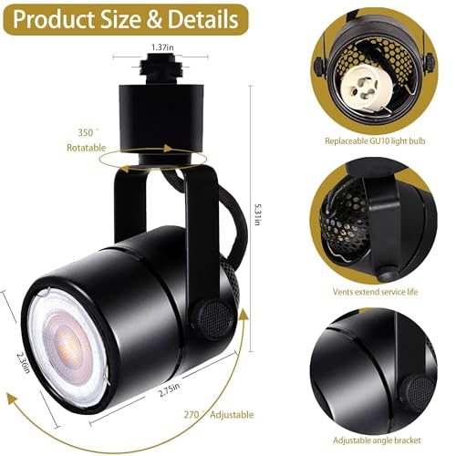 LED Track Lighting Kit GU10 6000K Cool White 6 Lights Black