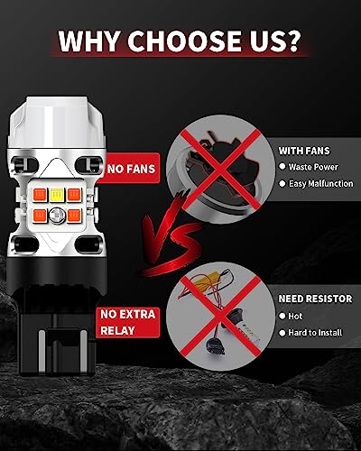 T3 7443 Switchback LED Bulb 7444NA Front Turn Signal CANBUS Error Free White Amber NEW 500% Brighter 7444NA W21W DRL Parking Light Built In Resistor Anti Hyper Flash (Amber/White / 7443)