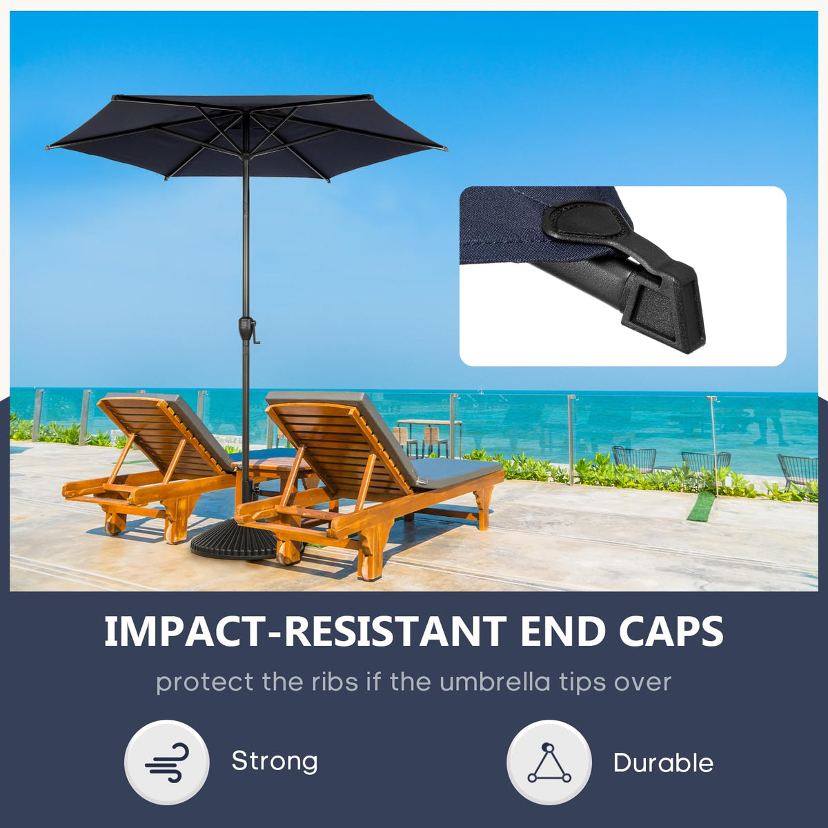 7.5FT Lyon Outdoor Patio Umbrella Outdoor Table Umbrella with Push Button Tilt and Crank Market Umbrella 6 Sturdy Ribs UV Protection Waterproof for Garden Deck Backyard Pool (7.5 FT(6 Ribs) / Navy Blue)