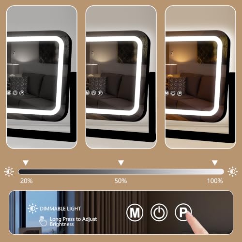 Black Vanity Mirror with Lights 14"×12" (Black / 14"L x 12"W)