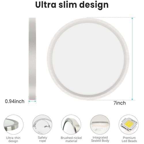 7 Inch Nickel Brushed Flush Mount Ceiling Light (Brushed Nickel / 7in-4Pack)