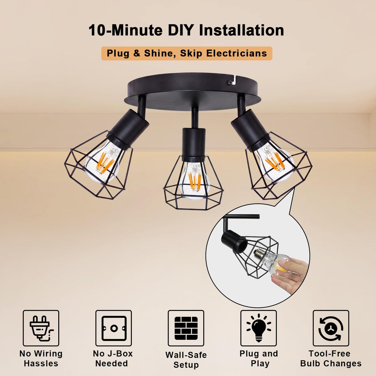 Plug in Track Lighting (3-Light Round)