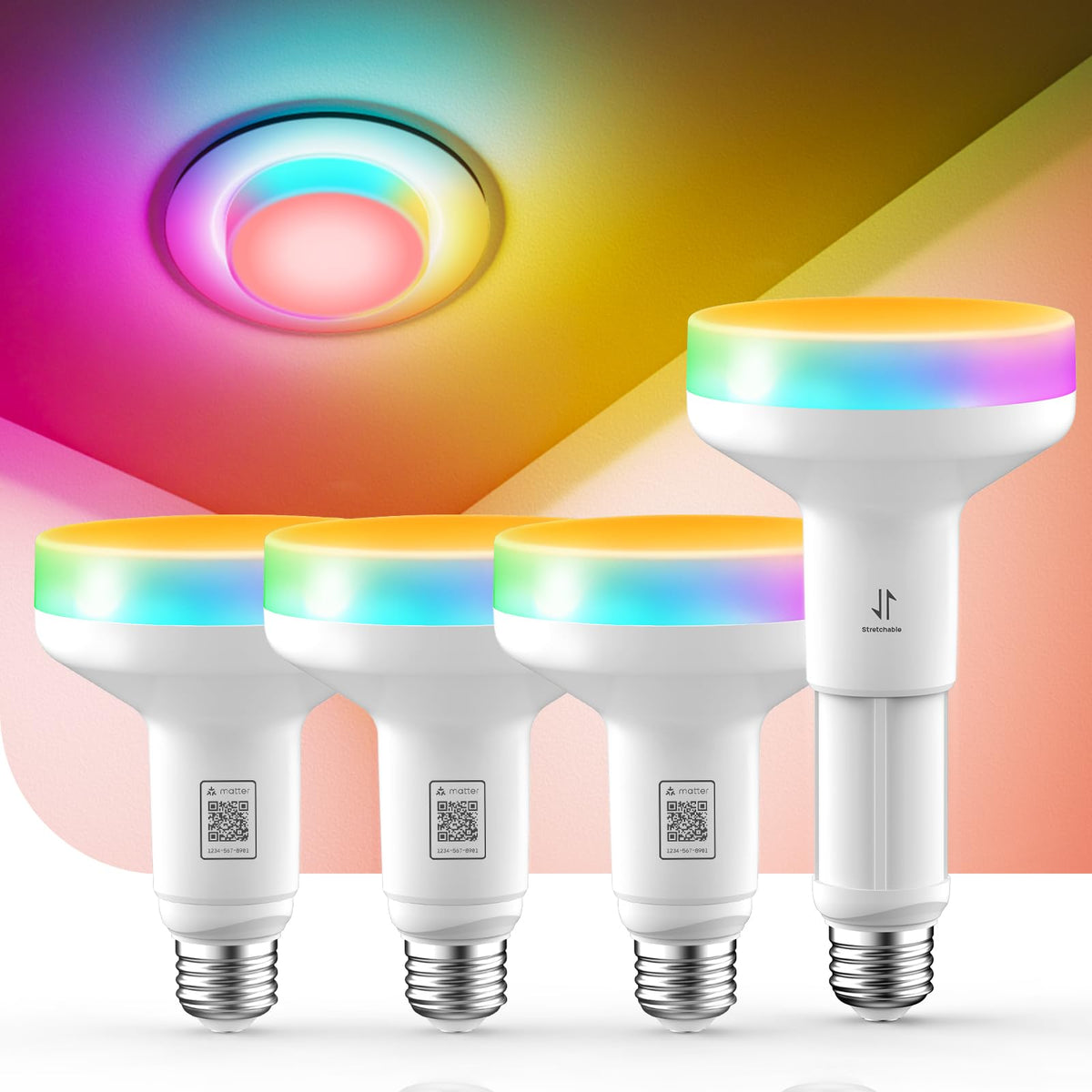 Matter BR30 Smart Light Bulbs (4-zone Independent / Stretchable-850lm-4pk)