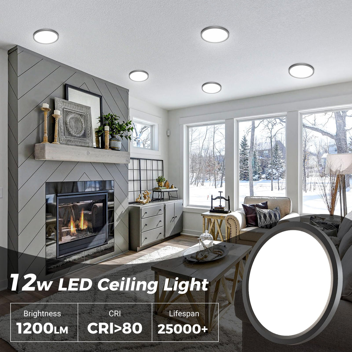 LED Ceiling Light Fixture (Black / 6.5in-1Pack)