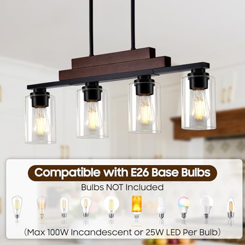 26.4" 4 Light Kitchen Island Lighting (Black & Reddish Brown / 4-Light)