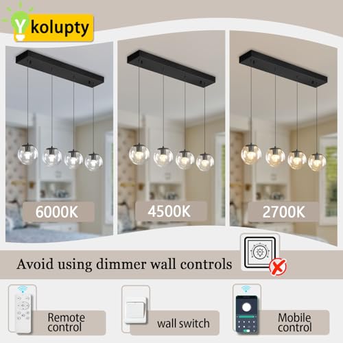 Black Chandelier Modern Dining Room Light Fixture 4 (Black-Clear / Rectangle 4-Light)