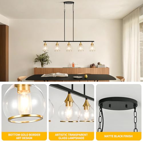 Island Light for Kitchen (Black and Gold / 5-Light)