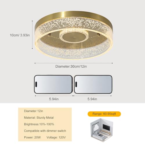 Modern LED Gold Flush Mount Ceiling Light (12in Gold)