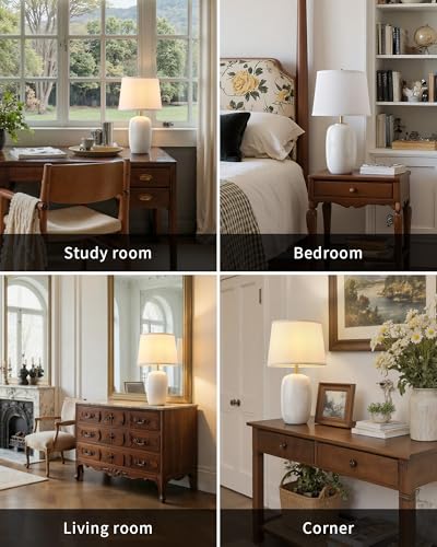 22 Inch White Ceramic Table Lamps Set of 2 (H22" White Ceramic + White Shade (2 Pack) / H22 × ∅12.2 inch)
