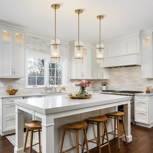 Modern Gold Crystal Pendant Light for Kitchen Island (Brushed Gold / 1-Pack(Round))