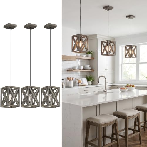 Farmhouse Pendant Light Fixture (Natural Brown / 3 Pack - L7")