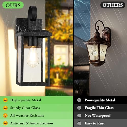 2 Pack 15” Outdoor Wall Light Fixtures (Matte Black / 15")