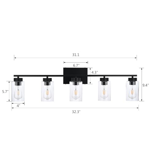 5 Light Bathroom Vanity Light Fixtures (5 Lights Black)