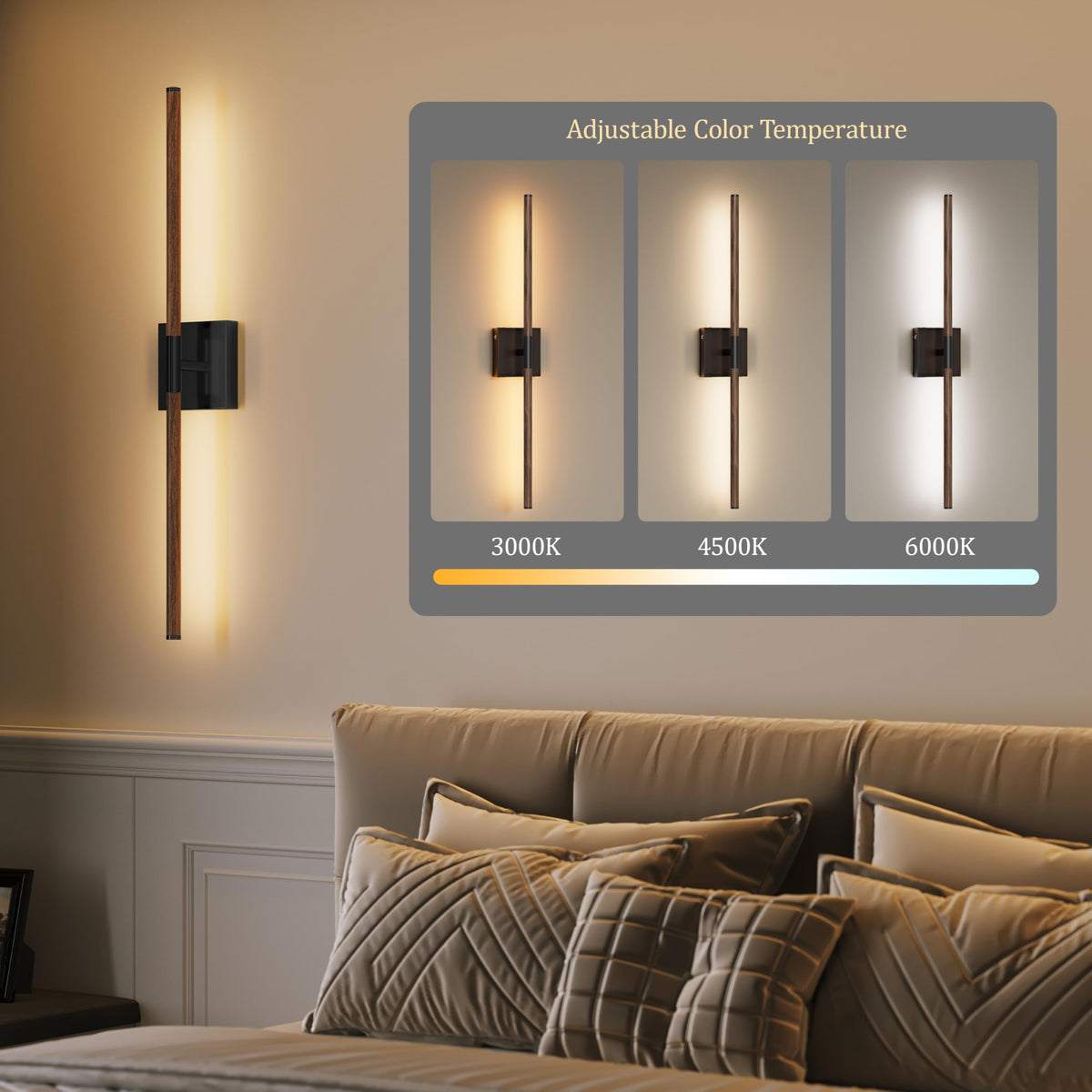 36 Inch Black Walnut Battery Operated Wall Sconces Set of 2 (Walnut Black / 36 Inch (2 Pack))