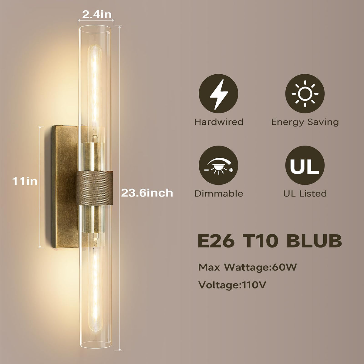 Brass Bathroom Vanity Wall Sconces (Bronze-A-Warm / 22.8"-1 Pack)