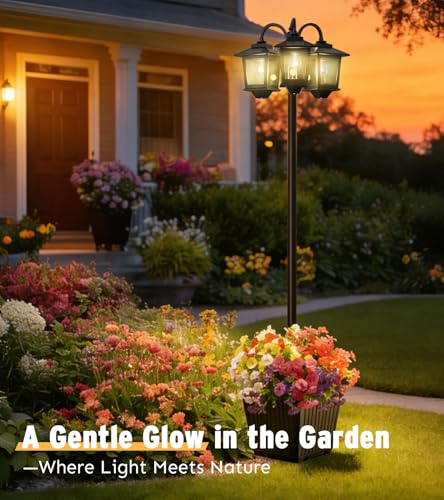 3 Head Solar Lamp Post with Planter (Black / Clear Frame)