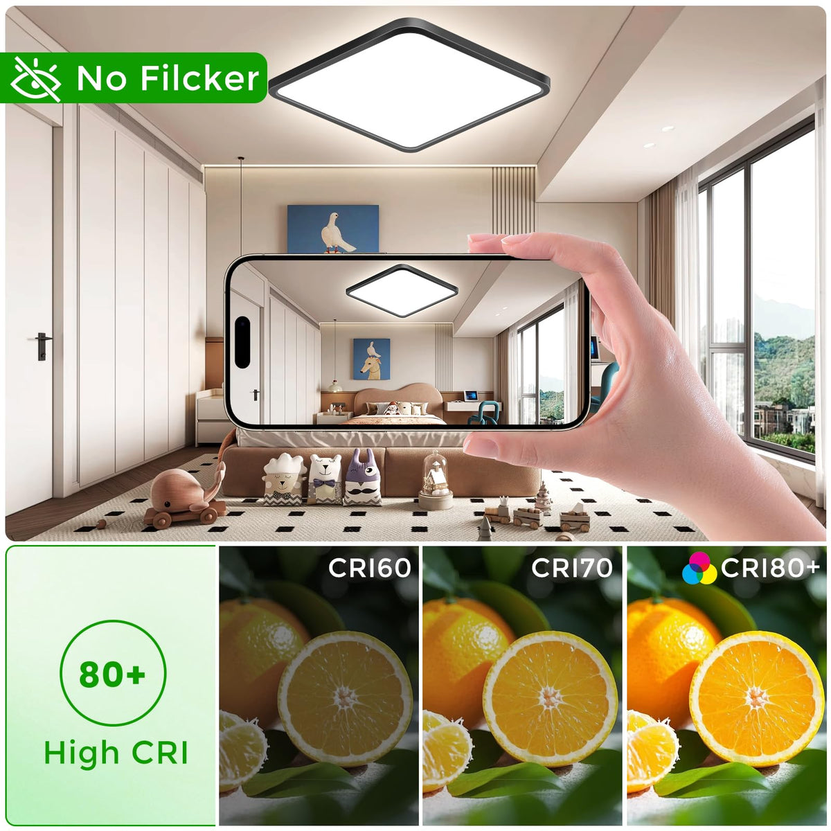 15.7Inch 32W Square LED Ceiling Light Fixtures Flush Mount (Natural White / 15.7 inch Black)
