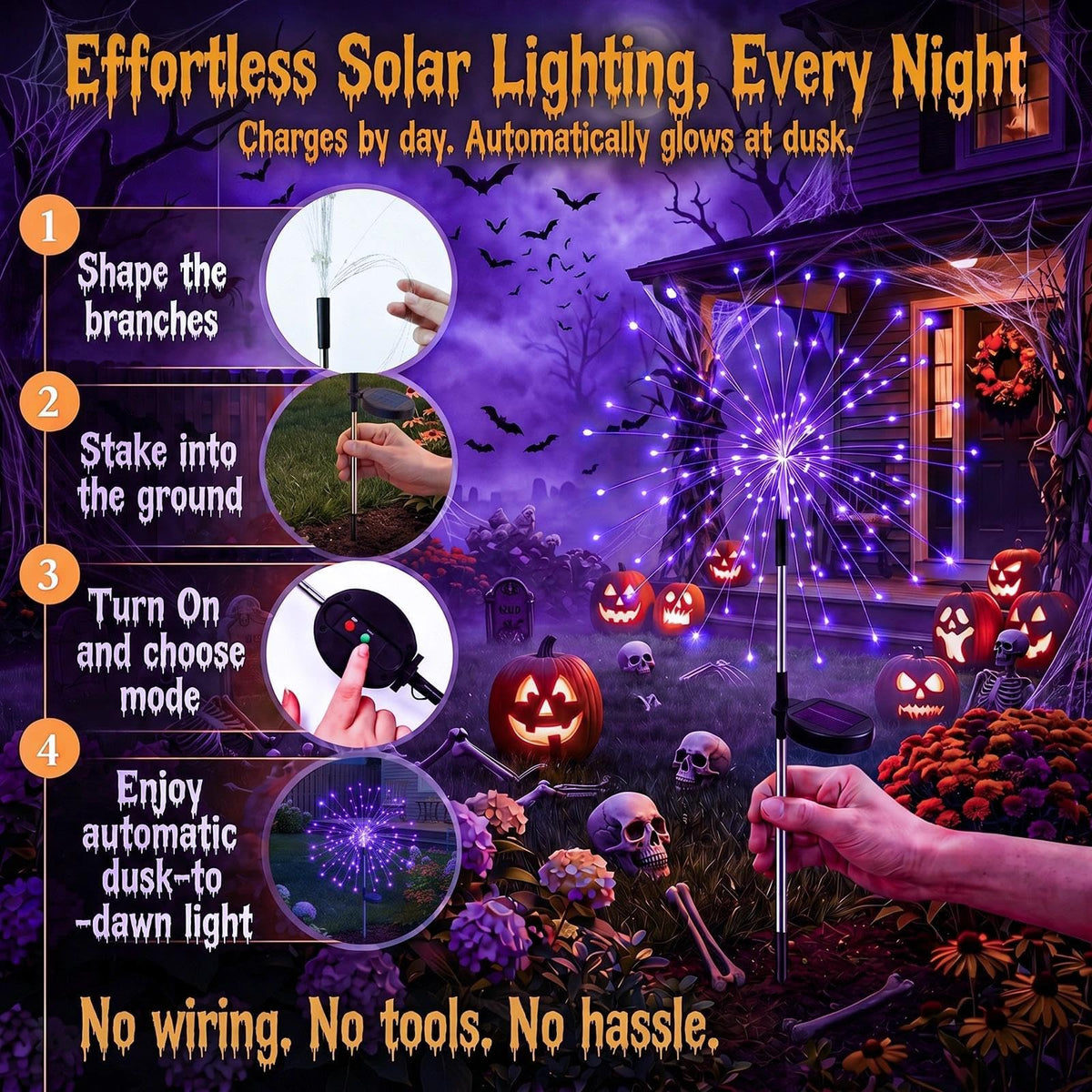 Solar Firework Lights (Halloween Orange & Purple Set / 6 Pack)