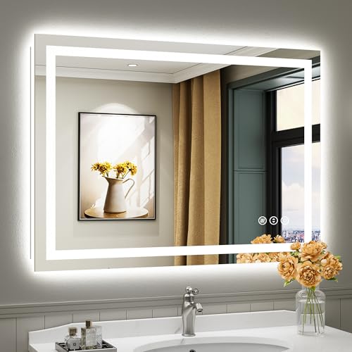44x32 Inch LED Bathroom Mirror with Lights (Backlit+front Lit / 44"L x 32"W)