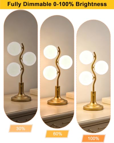 Gold Globe Table Lamp Dimmable Modern Ball Lamp 3 Bulbs Included (01-Gold-Globe-3-S)