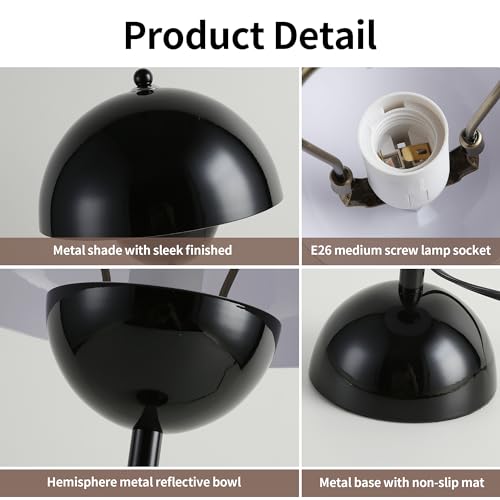 Creative Mid Century Modern Bud Table Lamp for Home&Office (Glossy Black)