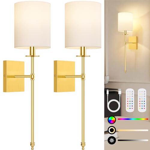 Battery Operated Wall Sconces Set of 2 with Remote Control
