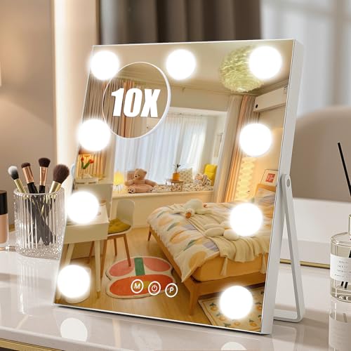 Rechargeable Vanity Mirror with Lights (White / 12"L x 10"W)