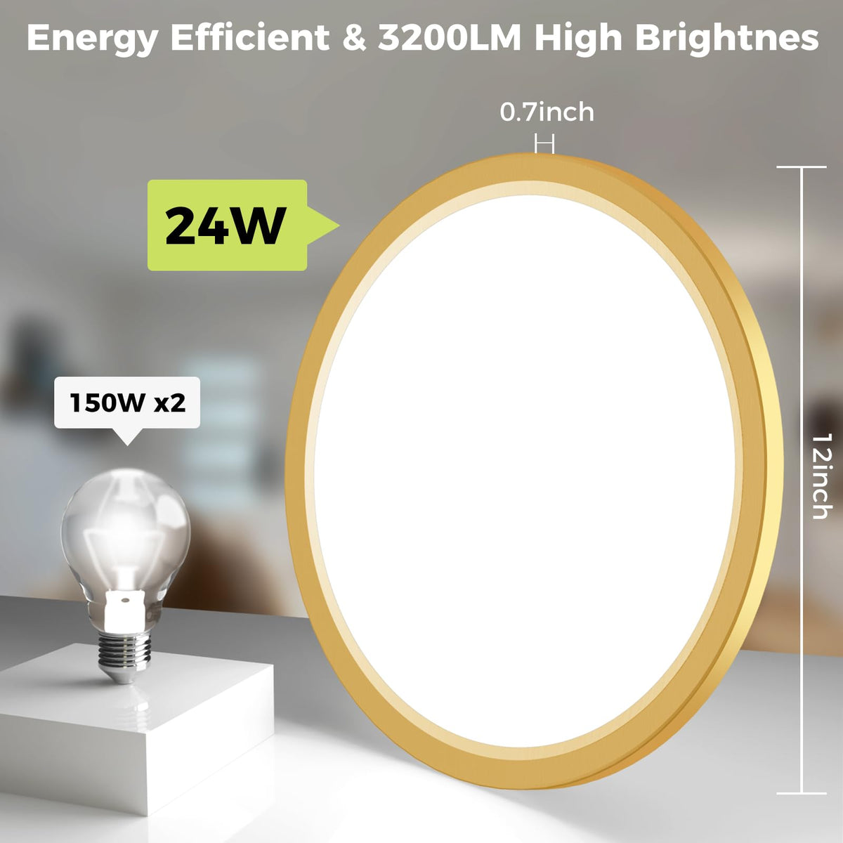 2Pack LED Flush Mount Ceiling Light Fixture Golden (Gold / 12Inch-2pack)