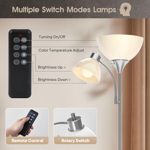 Torchiere Floor Lamp with Remote Control and Adjustable Reading Light (Brushed Nickel)