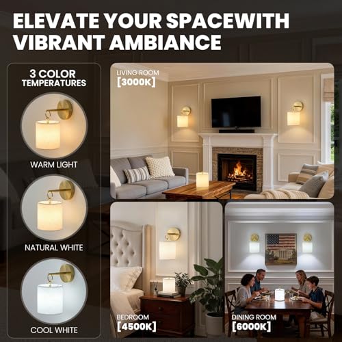 Detachable Wall Sconces Battery Operated With Hanging Hook (Gold / 2 Pack)