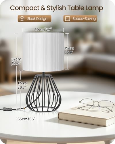Black and White Table Lamp (White Pleated + Black)