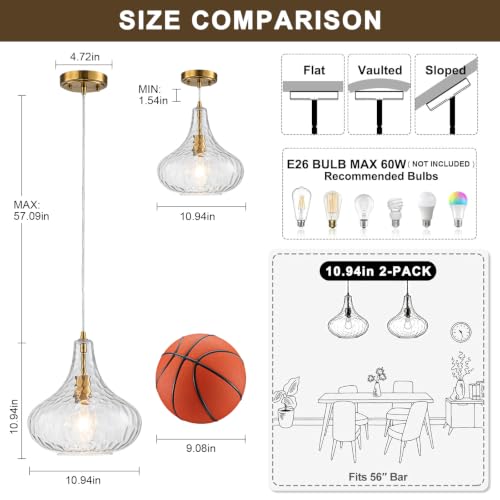 11" Hammered Glass Pendant Lights Kitchen Island Gold (Gold-Water ripples / 1-Light)