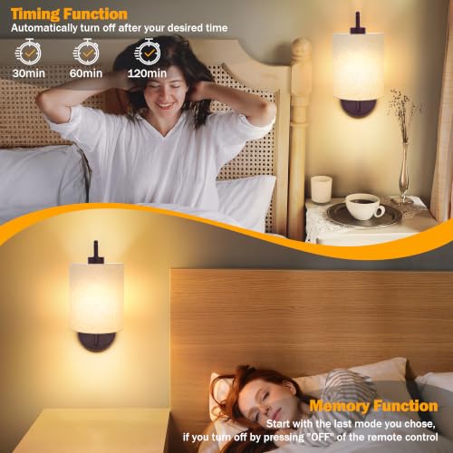 Battery Operated Wall Sconce Set of 2 (Dark Chocolate / Linen / Large)